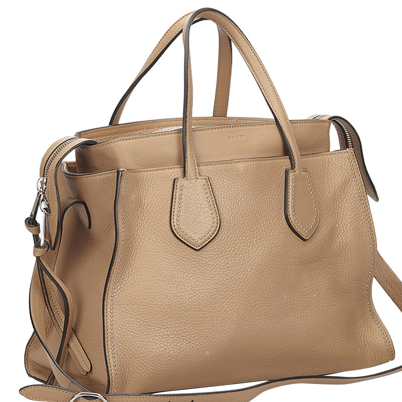 

Gucci Brown Pebbled Leather Ramble Studded Layered Tote