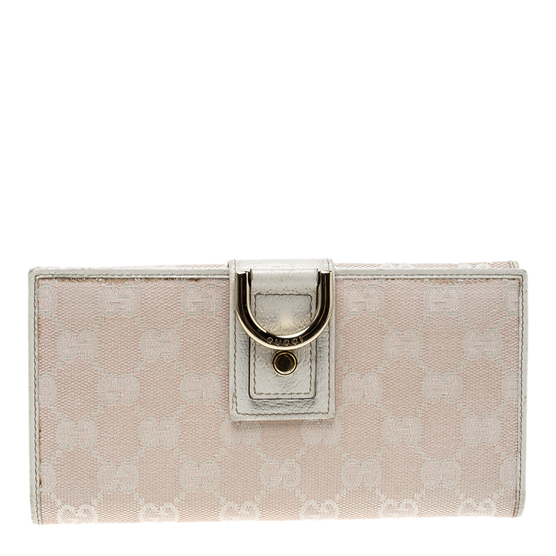 مملوكة مسبقًا Gucci Blush Pink/Off White GG Canvas Continental Wallet
