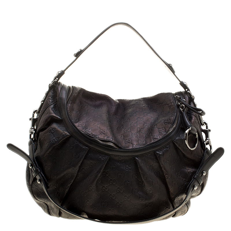 مملوكة مسبقًا Gucci Black/Bronze Guccissima Leather Icon Bit Shoulder Bag