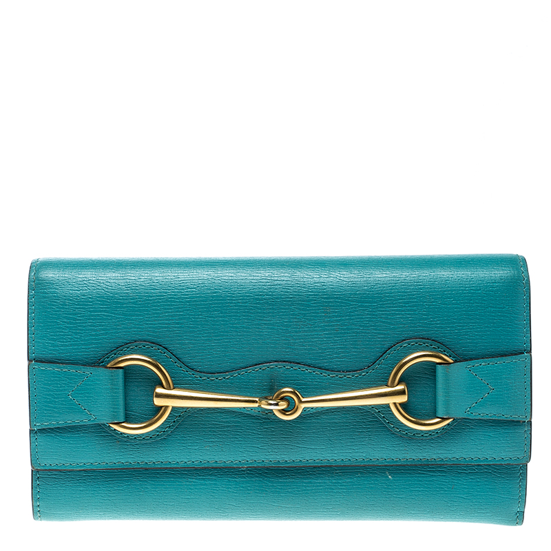 Gucci Turquoise Leather Horsebit Continental Wallet