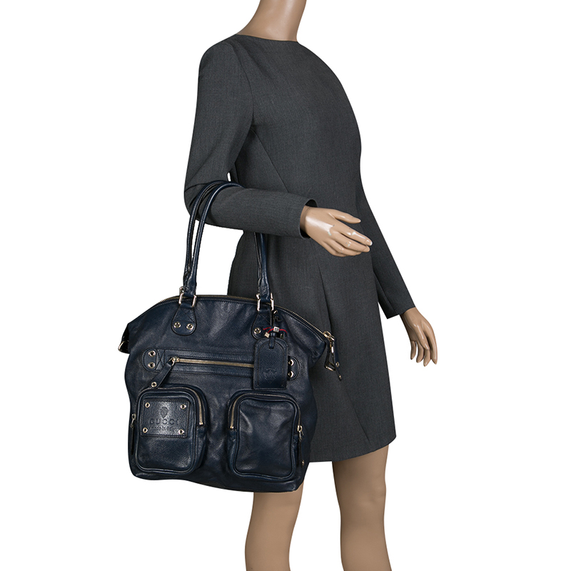 

Gucci Navy Blue Leather  Voyager Tote