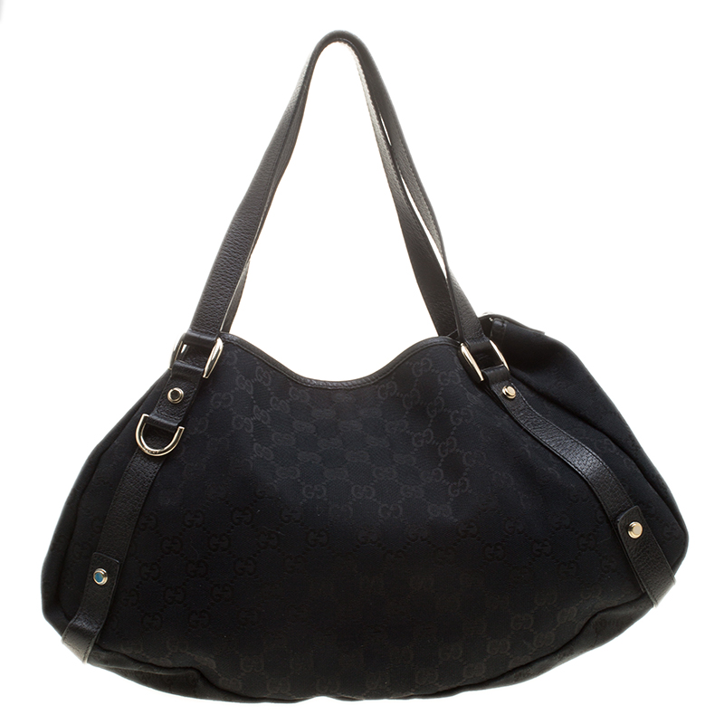Pre Owned حقيبة كتف غوتشي جلد وكانفاس GG سوداء