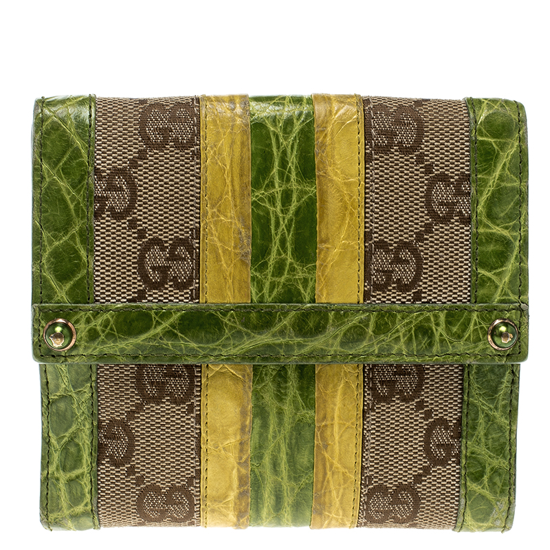 Gucci Multicolor GG Canvas and Alligator Compact Wallet 