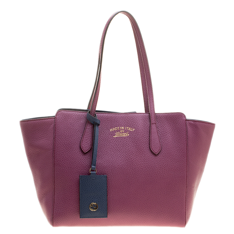 Pre Owned Gucci Pink Leather Small Swing Tote