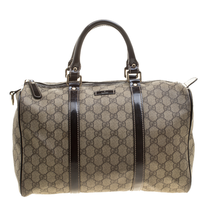 Gucci Beige/Brown GG Supreme Canvas and Leather Medium Joy Boston Bag