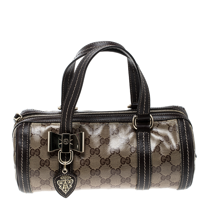 Gucci Beige/Ebony GG Crystal Canvas Small Duchessa Boston Bag