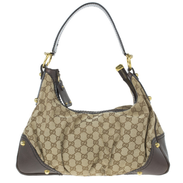 مملوكة مسبقًا Gucci Beige Monogram GG Jockey Hobo