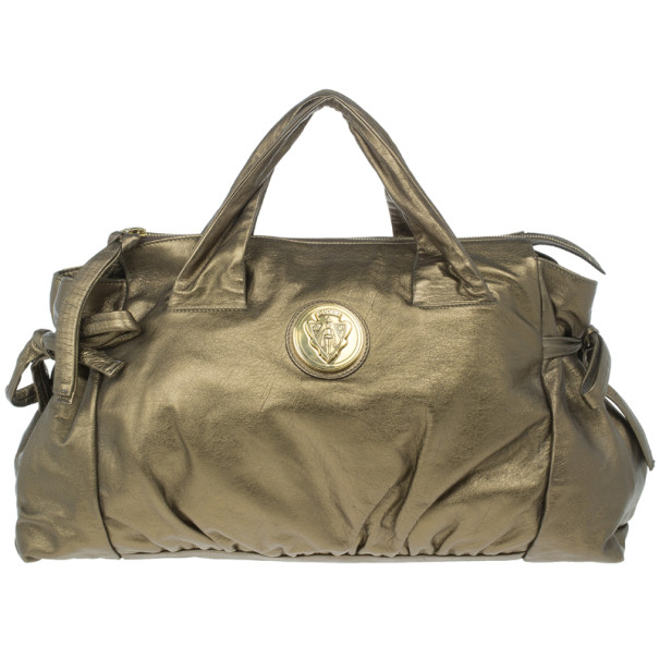 Pre Owned Gucci Gold Leather Large Hysteria Tote