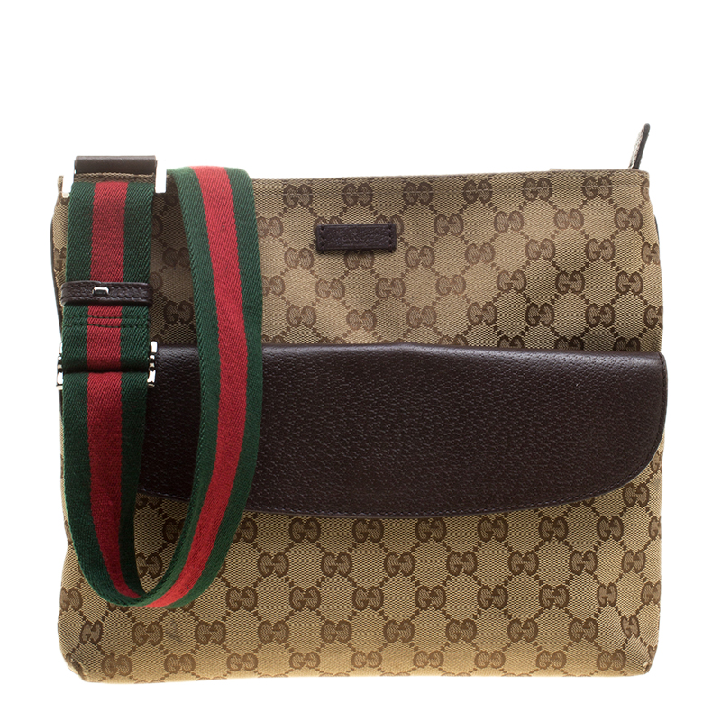 Pre Owned Gucci Beige/Brown GG Canvas Web Messenger Bag