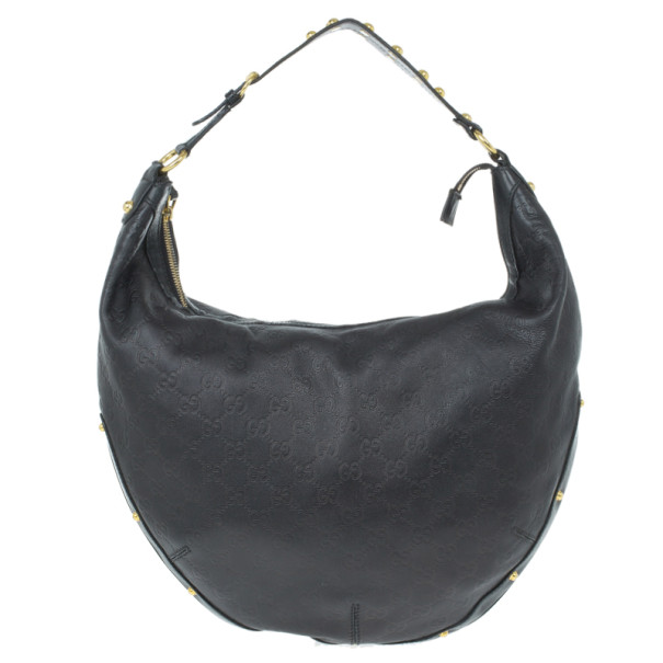 Pre Owned Gucci Black Guccissima Medium Hobo