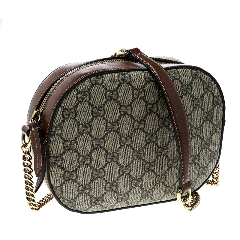 Gucci Beige/Cognac GG Supreme Canvas and Leather Mini Chain Crossbody Bag Gucci | TLC