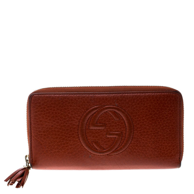 Gucci Orange Leather Soho Zip Around Wallet