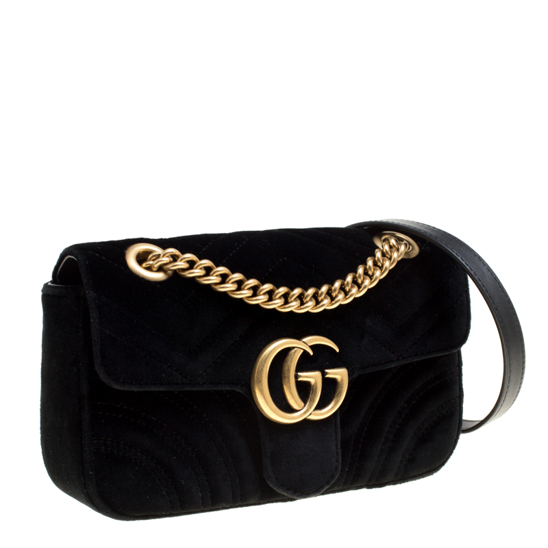 Gucci Mini Black Velvet GG Marmont Shoulder Bag — BLOGGER ARMOIRE