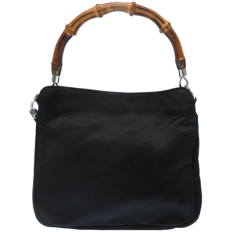 

Gucci Black Satin Bamboo Top Handle Bag