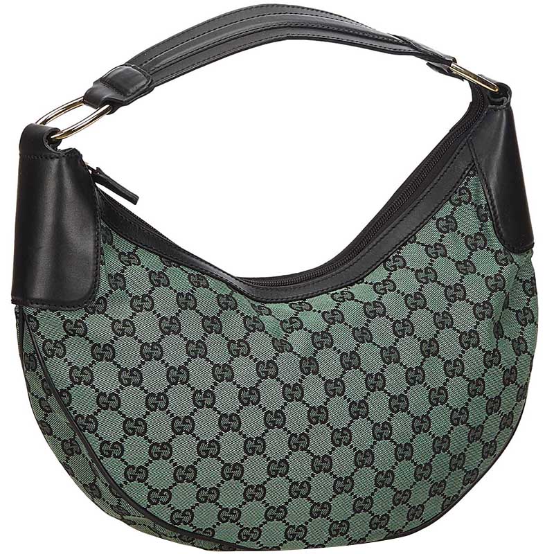 

Gucci Guccissima Green Black Jacquard Half Moon Hobo