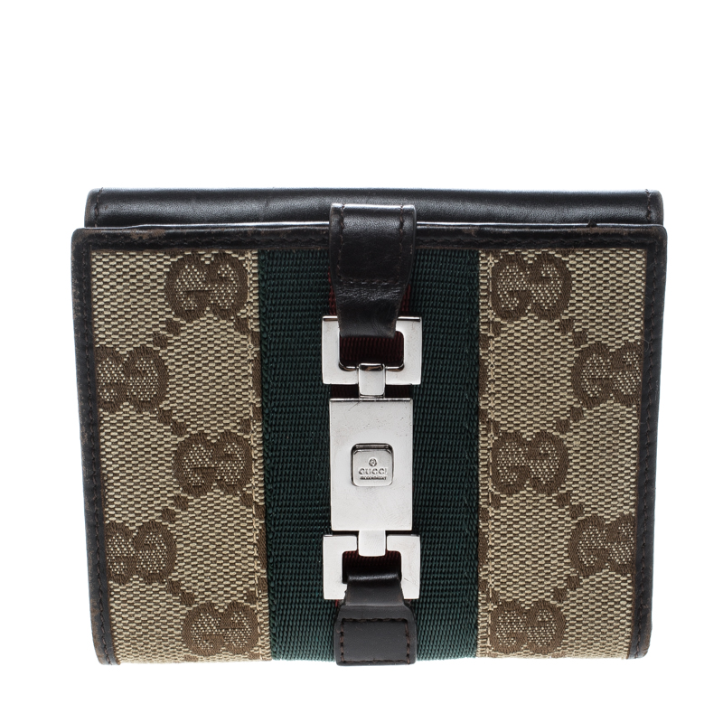 Gucci Dark Brown GG Canvas Web Compact Wallet