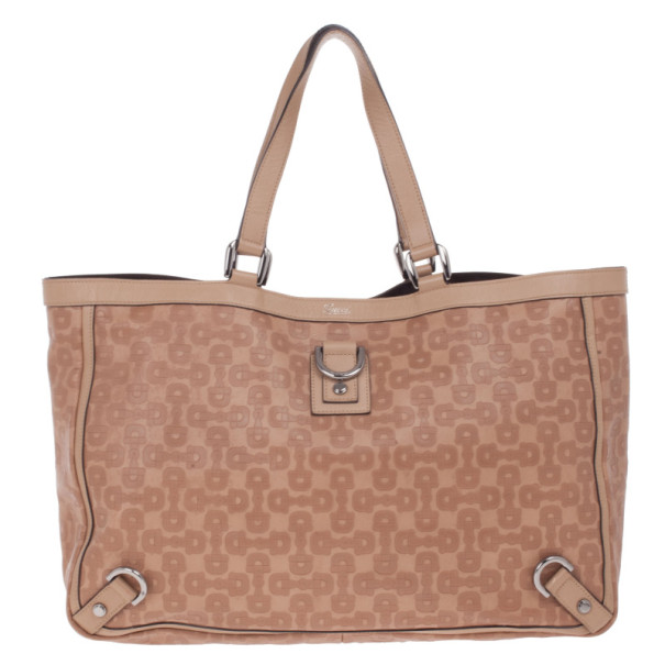 مملوكة مسبقًا Gucci Brown Horsebit Embossed Abbey East West Tote