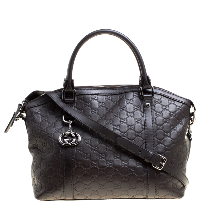 مملوكة مسبقًا Gucci Dark Brown Guccissima Leather GG Charm Dome Satchel