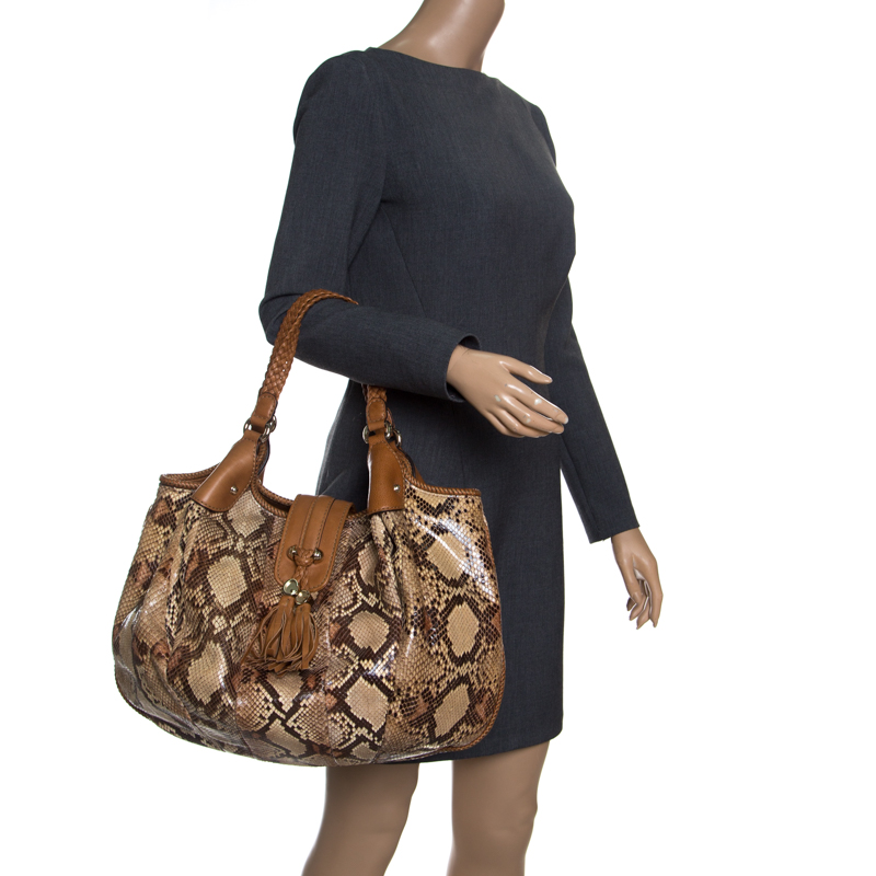 

Gucci Brown Python and Leather Large Marrakech Hobo