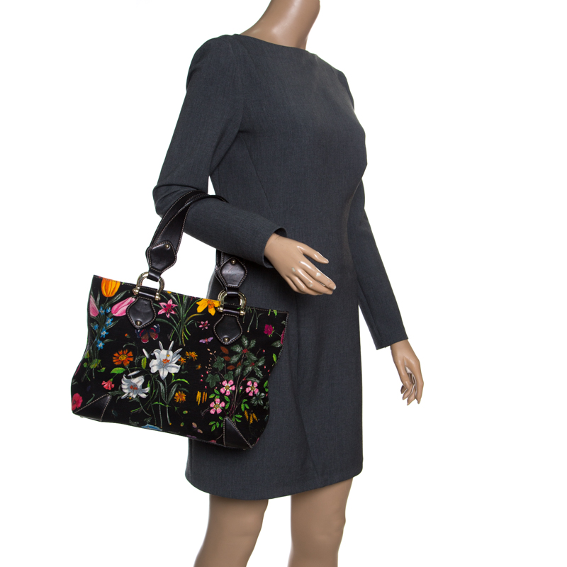 

Gucci Black Floral Print Canvas Tote, Multicolor