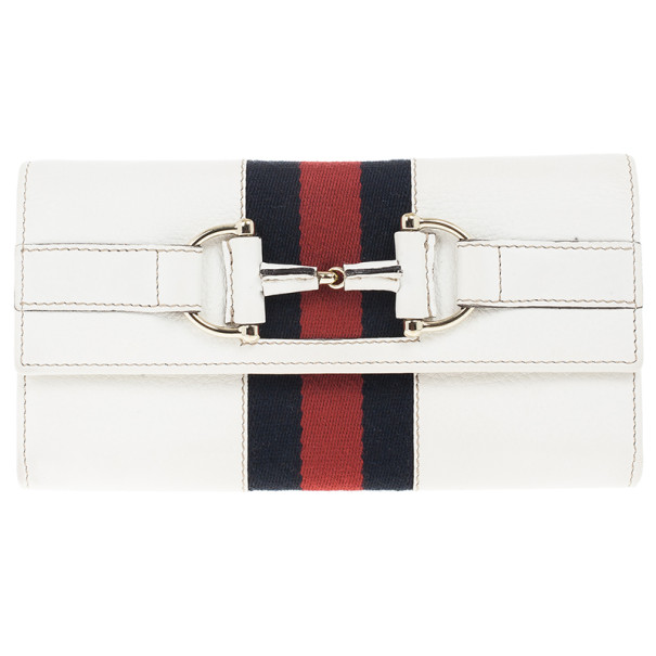 Gucci White Horsebit and Web Detail Continental Wallet