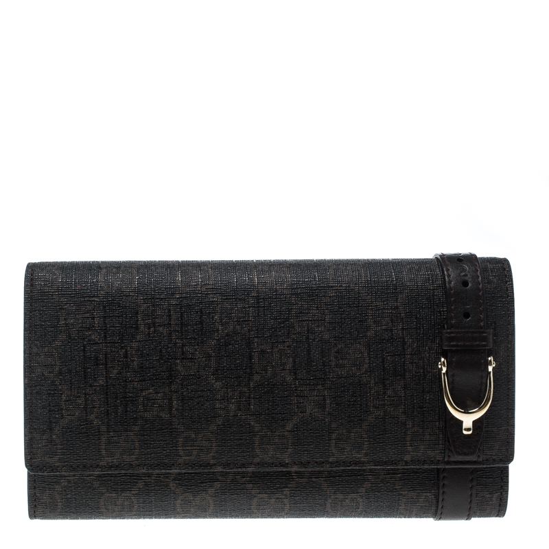 مملوكة مسبقًا Gucci Dark Brown GG Supreme Canvas Nice Continental Wallet