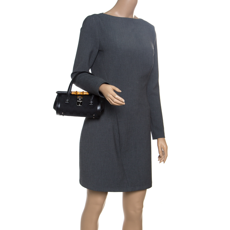 

Gucci Black GG Canvas and Leather Mini Bamboo Bullet Satchel