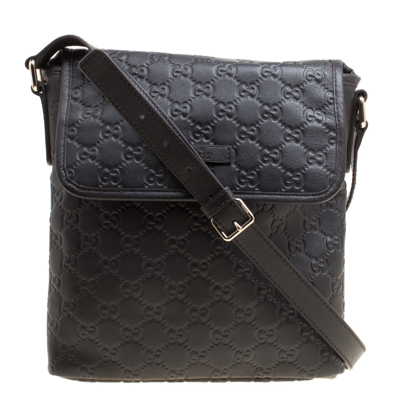 مملوكة مسبقًا حقيبة كروس غوتشي جلد غوتشيسيما سوداء