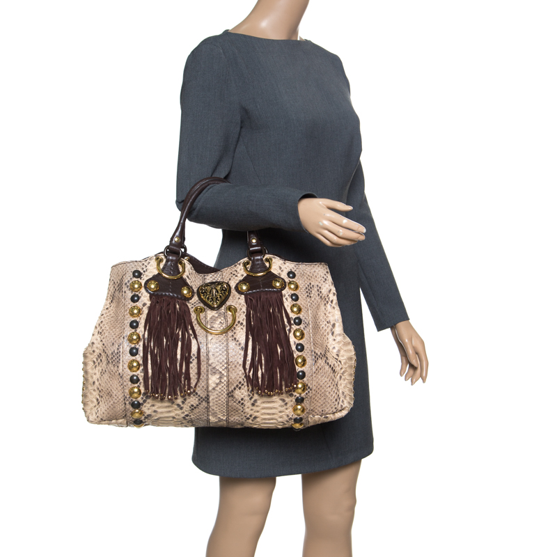 

Gucci Beige/Brown Python and Leather Large Babouska Heart Tote