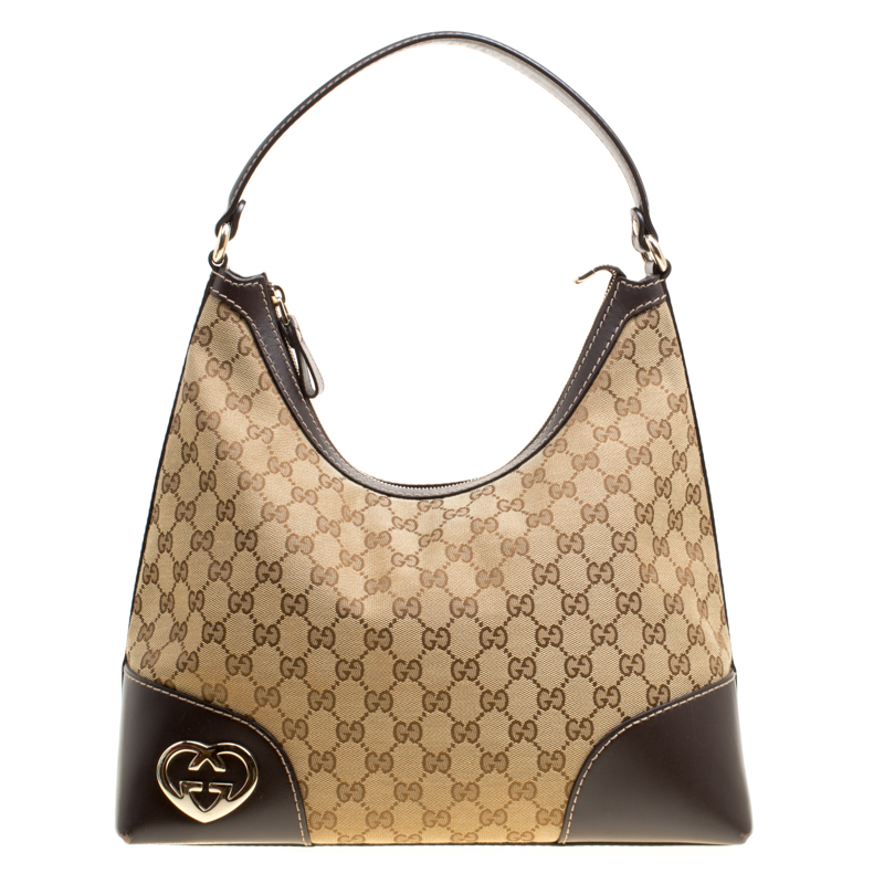 Gucci Beige/Brown GG Canvas and Leather Medium Lovely Hobo