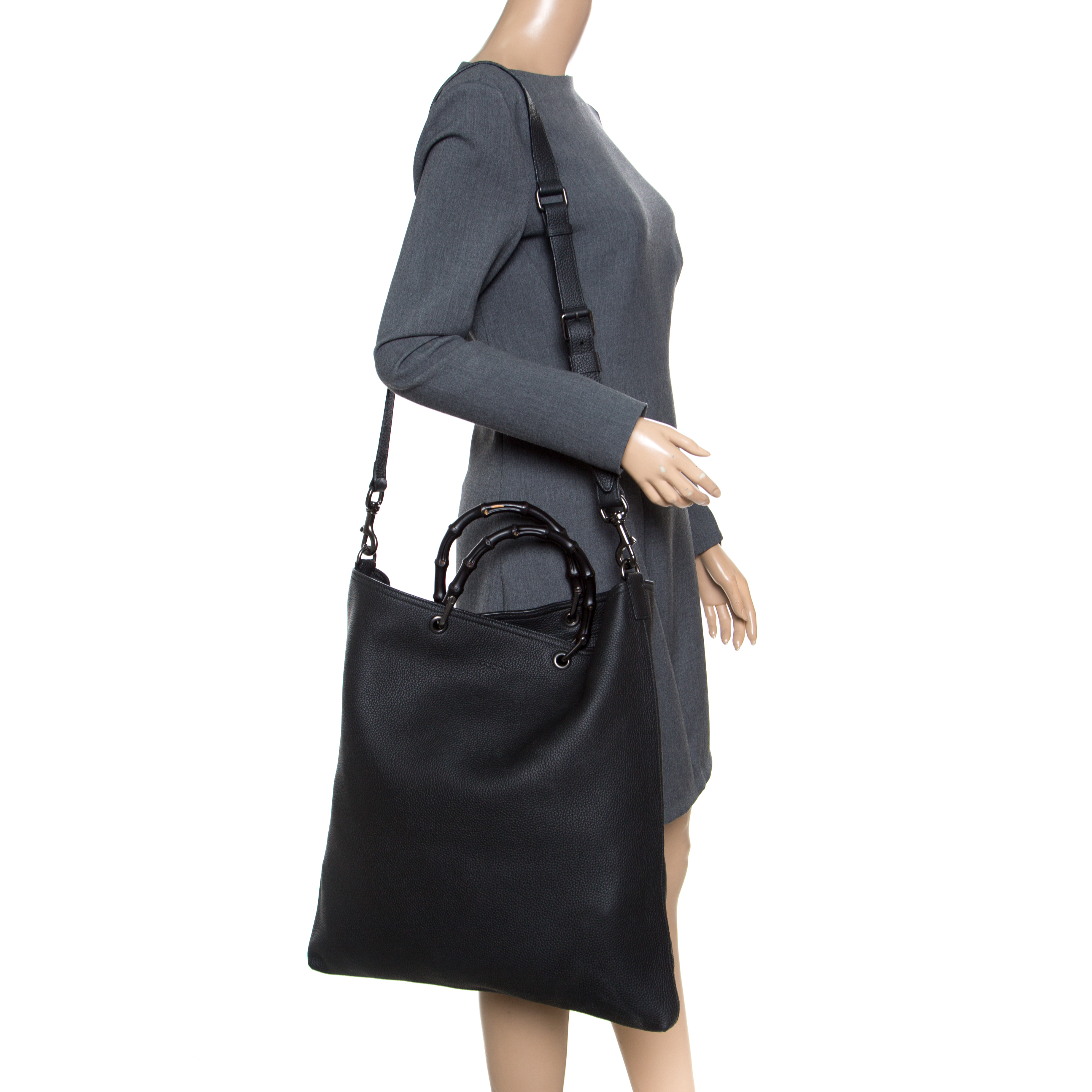 

Gucci Black Leather Bamboo Top Handle Bag