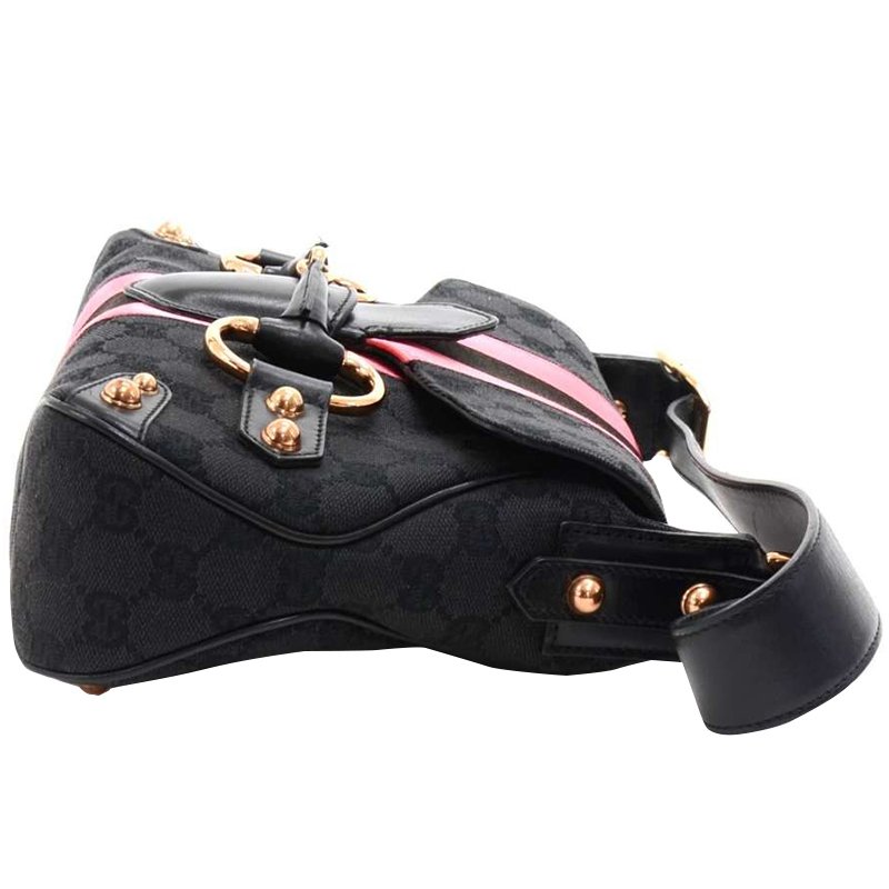 

Gucci Black/Pink GG Canvas Horsebit Shoulder Bag