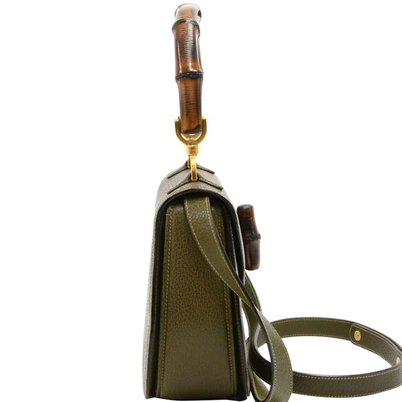 

Gucci Olive Green Leather Bamboo Top Handle Bag