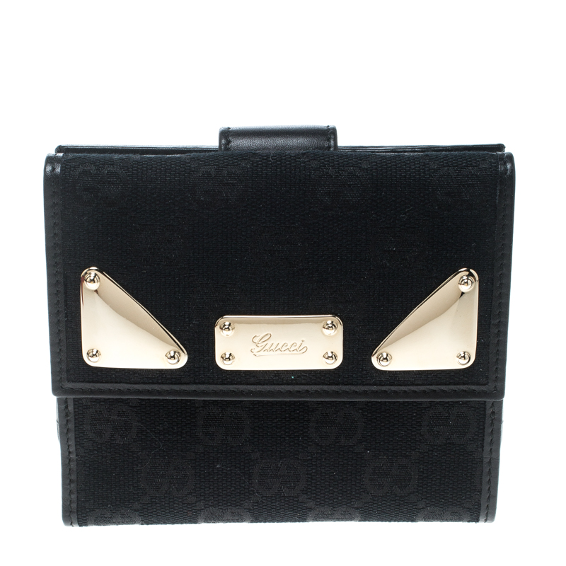 Gucci Black GG Canvas Compact Wallet