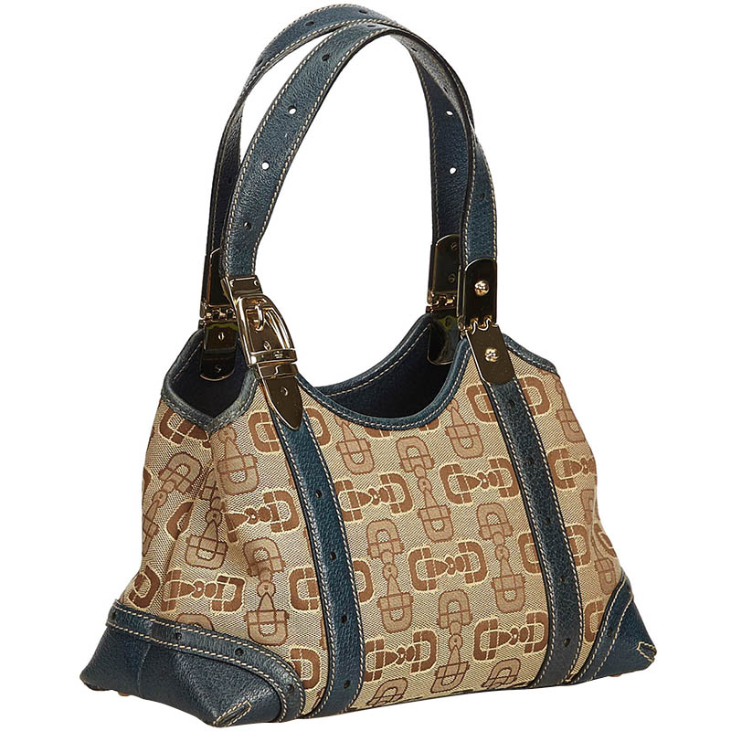 

Gucci Blue/Beige Jacquard Horsebit Shoulder Bag