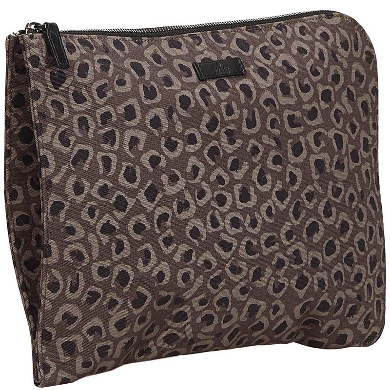 

Gucci Brown and Black Leopard Print Nylon Clutch, Multicolor