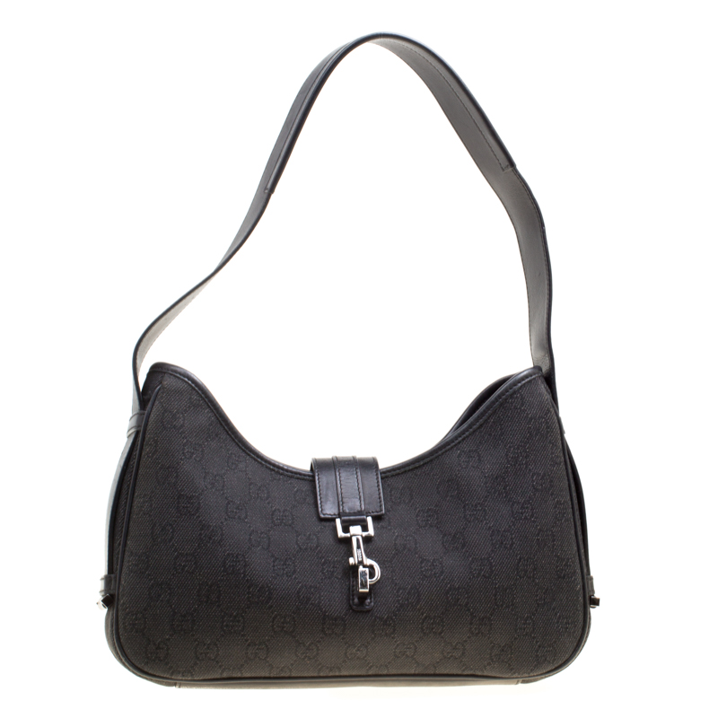 مملوكة مسبقًا Gucci Dark Grey/Black GG Canvas and Leather Shoulder Bag