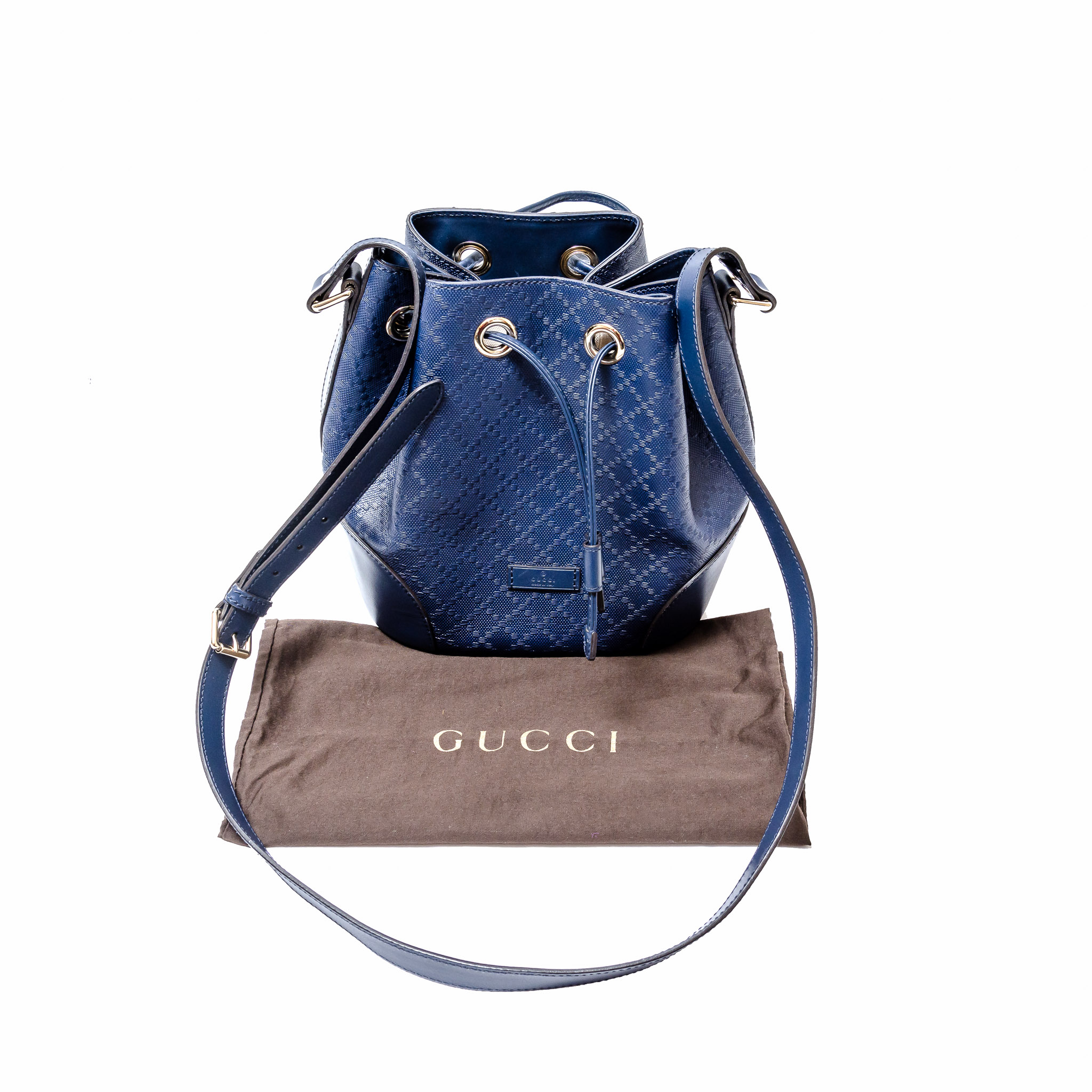 Gucci Blue Diamante Textured Leather Medium Hilary Bucket Bag Gucci | TLC