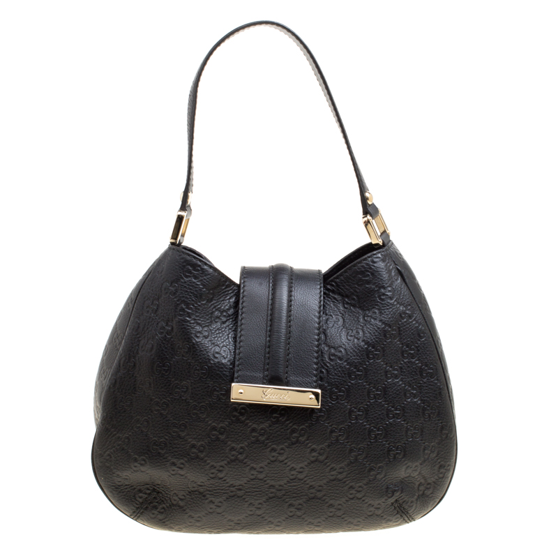 Pre Owned Gucci Black Guccissima Leather Small New Ladies Vintage Web Hobo