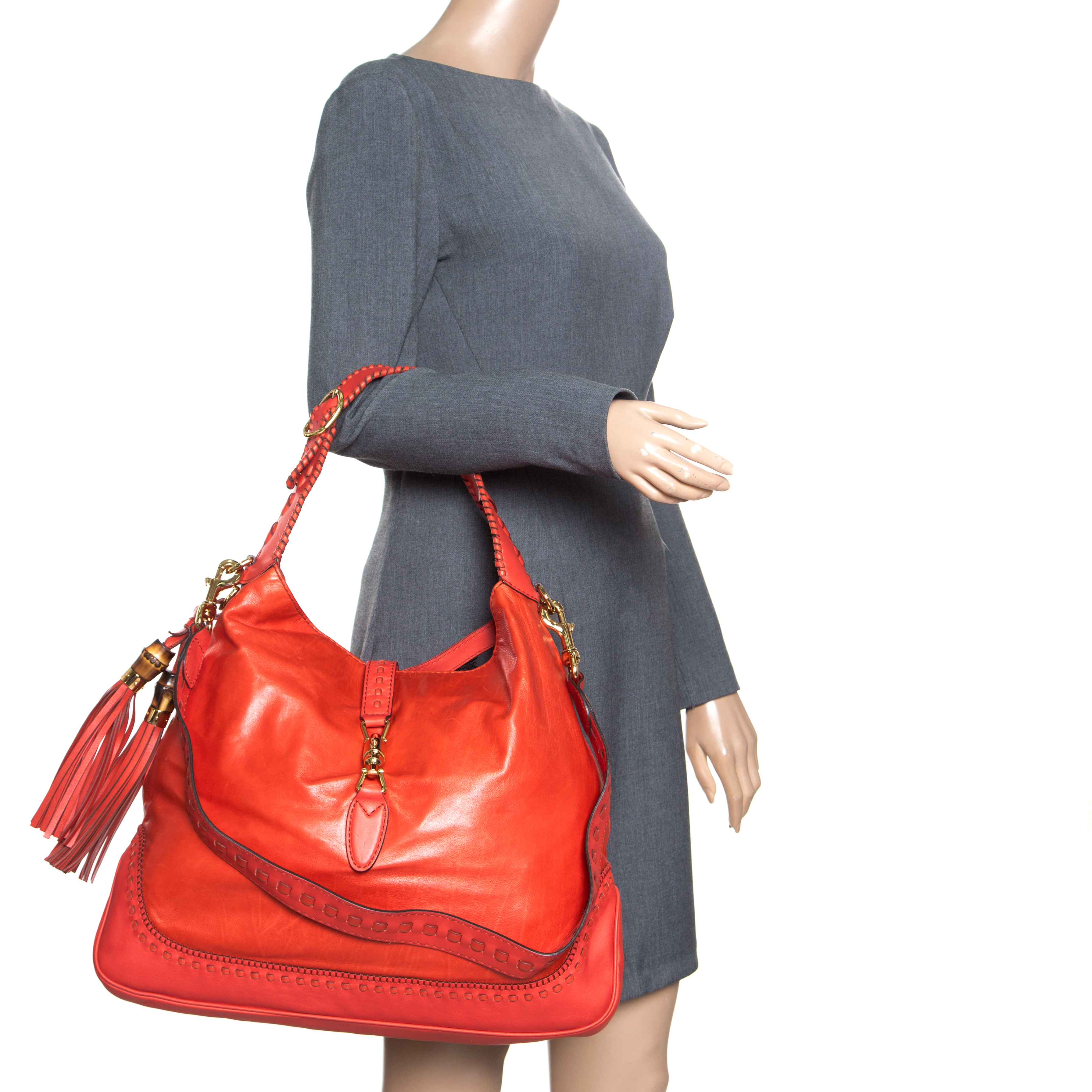 

Gucci Coral Red Leather  New Jackie Hobo