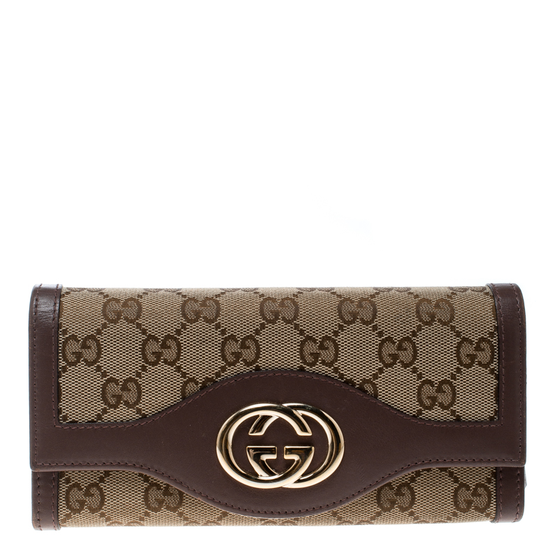Gucci Beige GG Canvas and Leather Sukey Continental Wallet