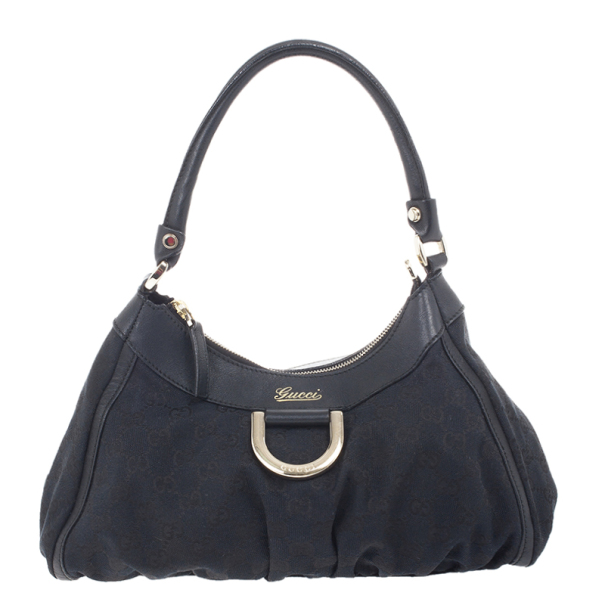 مملوكة مسبقًا Gucci Black Small GG Canvas D Gold Hobo