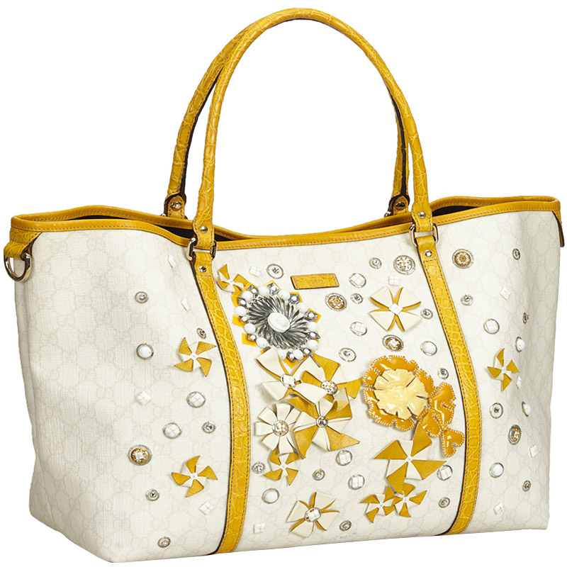 

Gucci Ivory PVC Embellished Guccissima Tote Bag, White