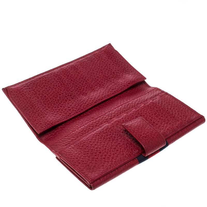 

Gucci Red Leather Web GG Interlocking Continental Wallet