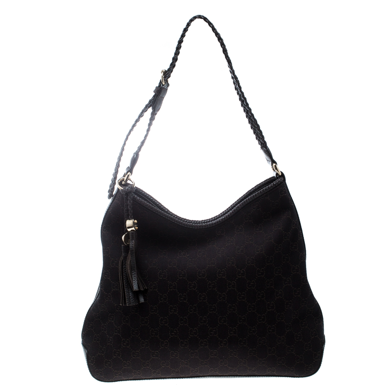 Pre Owned Gucci Dark Brown GG Canvas Medium Marrakech Hobo