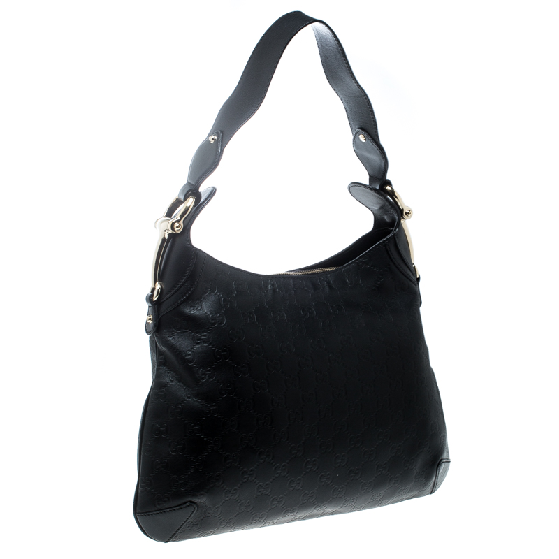 Lot - A Gucci Guccissima Creole Hobo black leather monogram handbag model  145826
