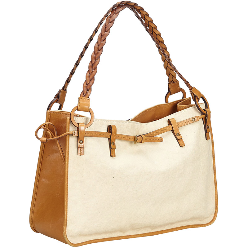 

Gucci Ivory/Brown Canvas Tote Bag, Multicolor
