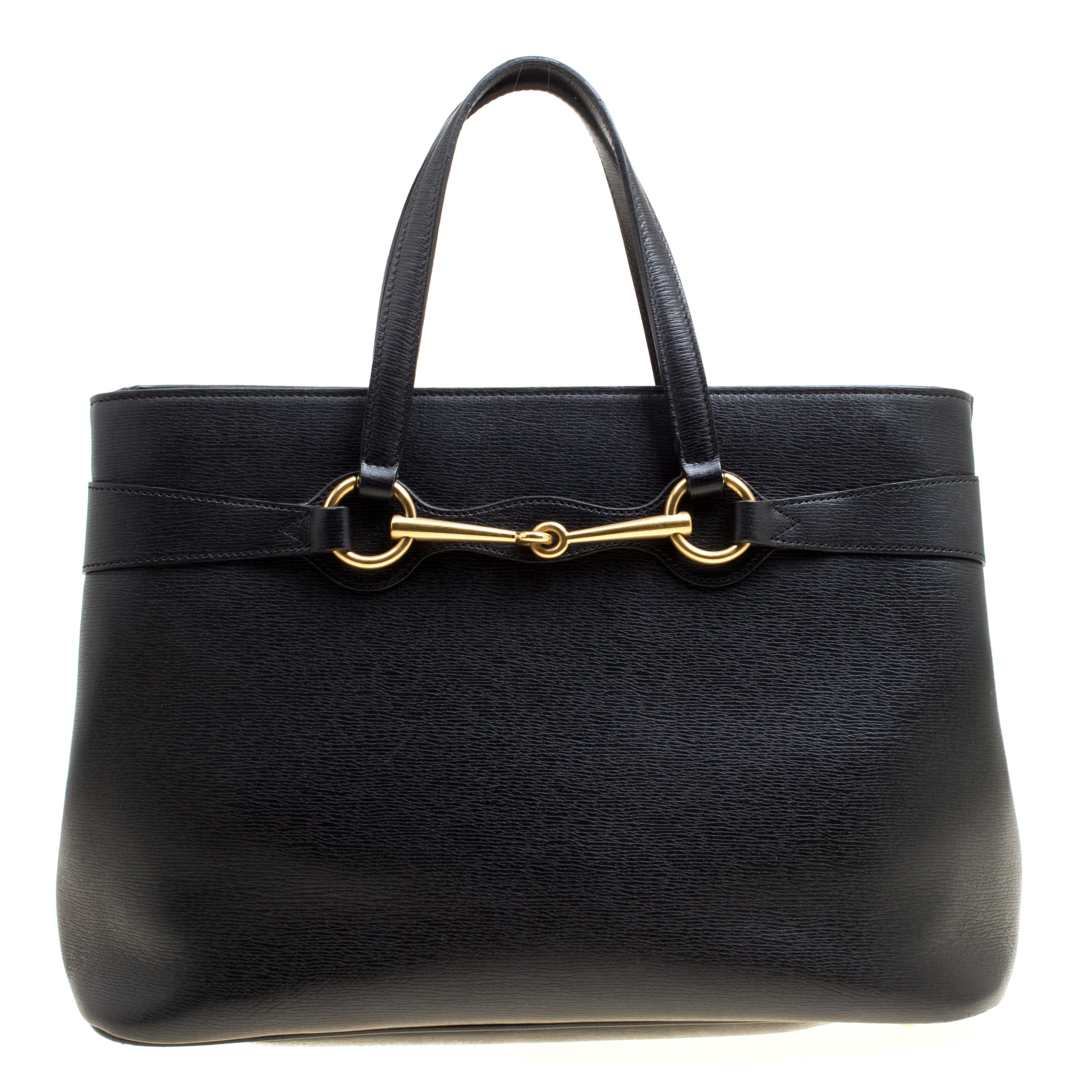 Pre Owned Gucci Black Leather Medium Bright Bit Top Handle Bag