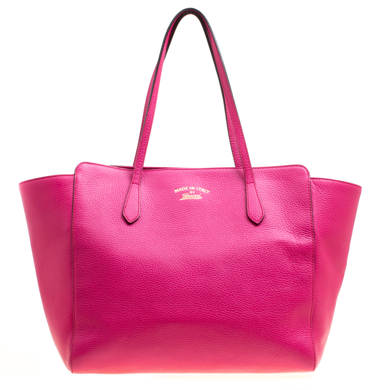 Pre Owned Gucci Pink Leather Large Swing Shopper Tote