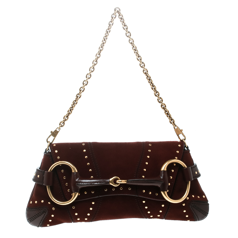 مملوكة مسبقًا Gucci Copper Suede Horsebit Chain Clutch